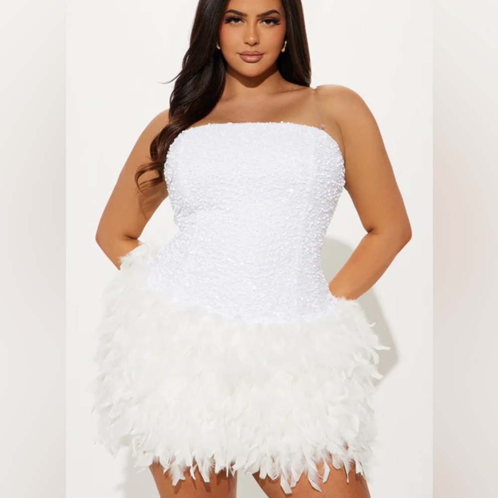 Fashion Nova White Feather Mini Dress